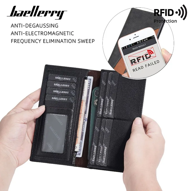 Baellerry Husband's Gift fashion Wallet RFID Blocking Billfold for Men Large Capacity Long Zip Around Wallet