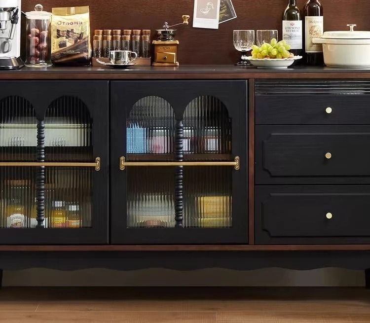 Living room retro solid wood dining side cabinet dining room integrated rock slab against the wall medieval storage retro solid