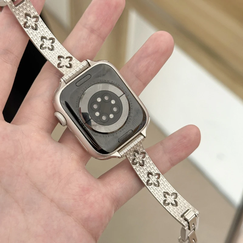أربعة أوراق زهرة الماس حزام لساعة أبل S11 10 9 8 7 6 5 4 سليم سوار معدني Iwatch الفرقة 40 مللي متر 44 38 49 46 42 41 45 مللي متر