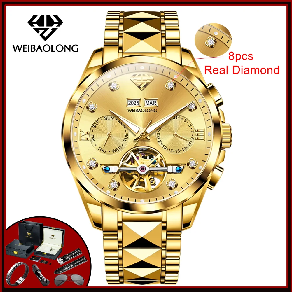 WEiBAOLONG Real Diamond Watch for Men Luxury Tourbillon Automatic Mechanical Man Watch Limited-edition High-end Wristwatch 3801