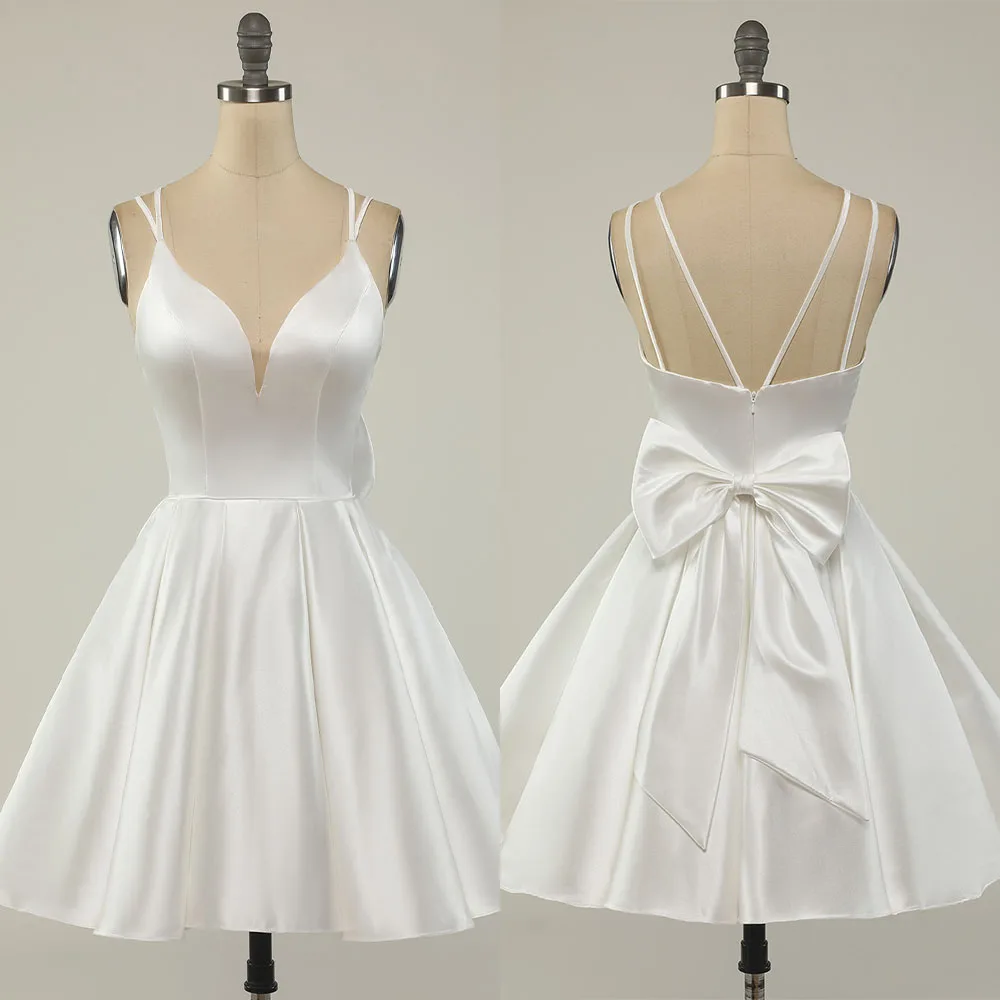 

High Quality Customized V-neck Thin Suspenders Bow Backless A-line Elegant Dress Women for Wedding Party Dresses for Women Party