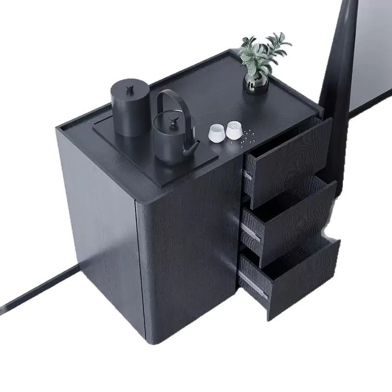 خزانة شاي من خشب الرماد، غلاية متكاملة لطاولة الشاي، طاولة غليان من الخشب الصلب، غرفة معيشة مكتبية على الحائط