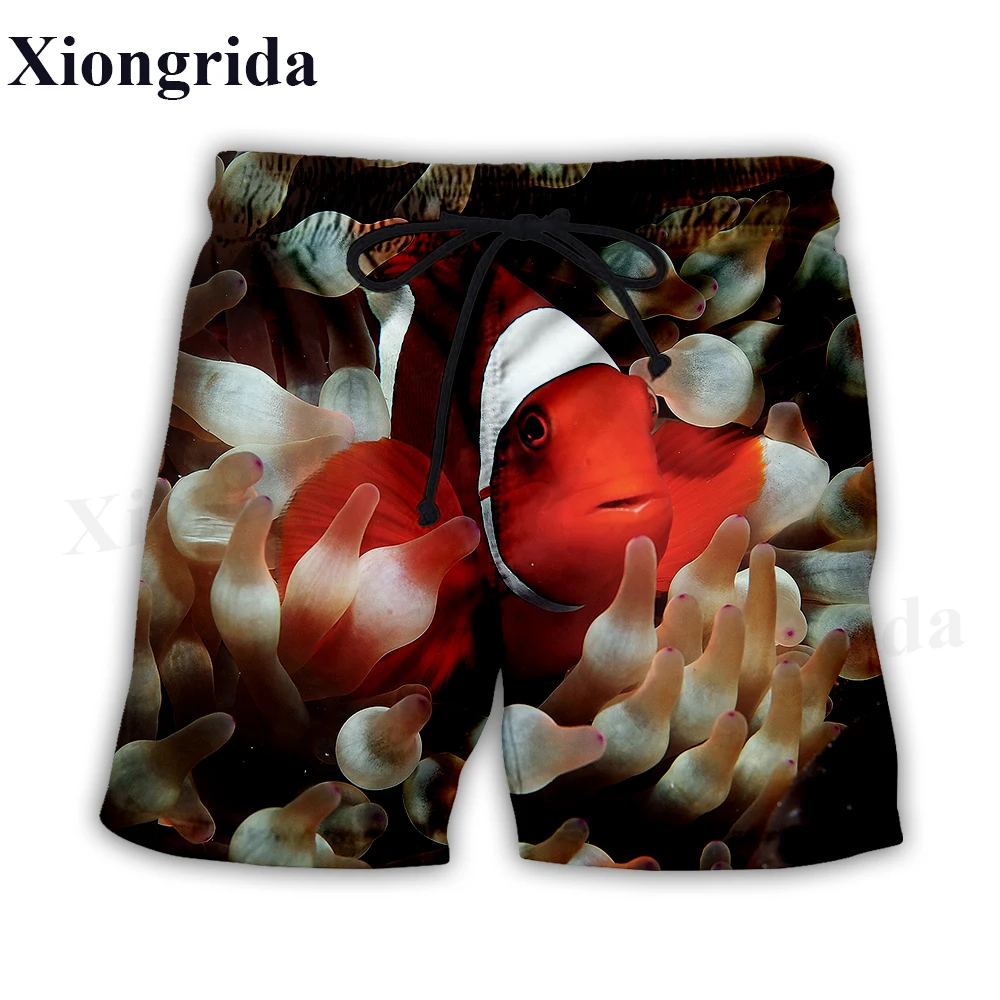 Fashion Clown Fish Print Shorts Men Elastic Waist Beach Shorts Summer Harajuku Casual Shorts Tropical Fish All Over Print Shorts