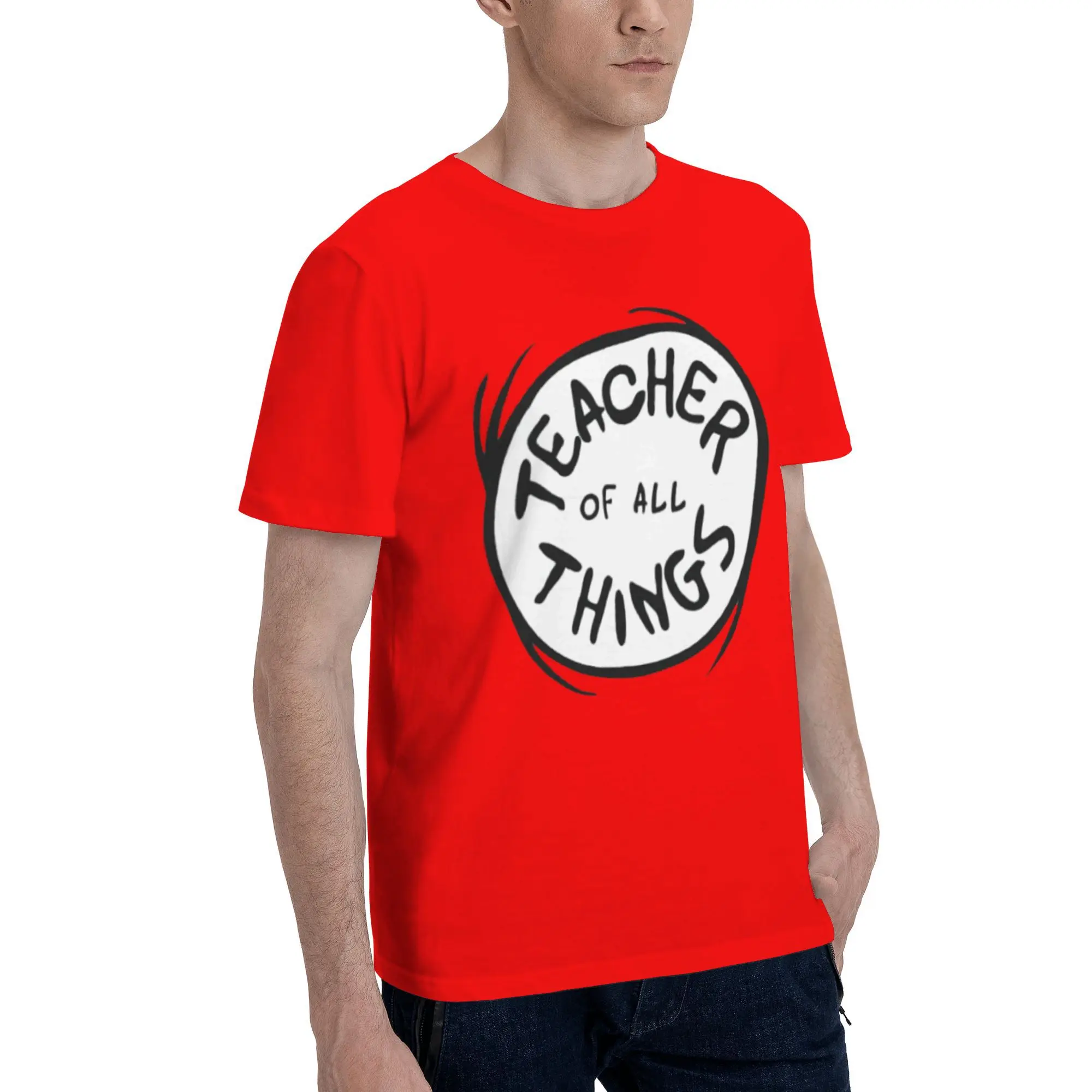 Men Women Graphic Print Dr. Seuss Teacher of All Things Emblem T Shirt Tee Pure Cotton  T-shirts Clothing