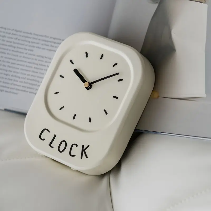 

Korean Style Wall Clock Desk Cream White Iron Clock Wall Decoration for Bedside Table Living Room Home Desk Docor Room Decor