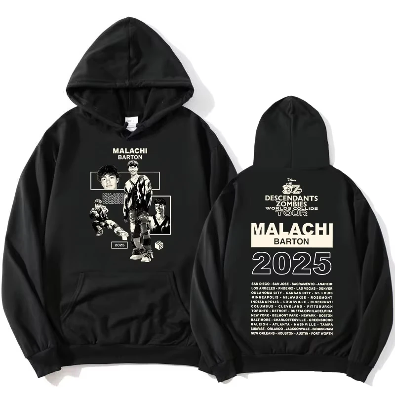 Zzombies Worlds Collide Tour 2025 후드티 말라치 바튼 배우 그래픽 스웨트셔츠 패션 긴팔 후드 풀오버 프린트