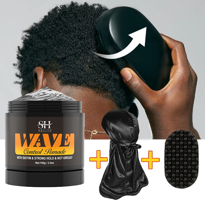 Kit de cera para el cabello ondulado 360 para hombres africanos, pomada de Gel para Control de bordes, crema para el cabello rizado con cepillo de pelo Natural, herramienta de estilo de cabello, accesorios