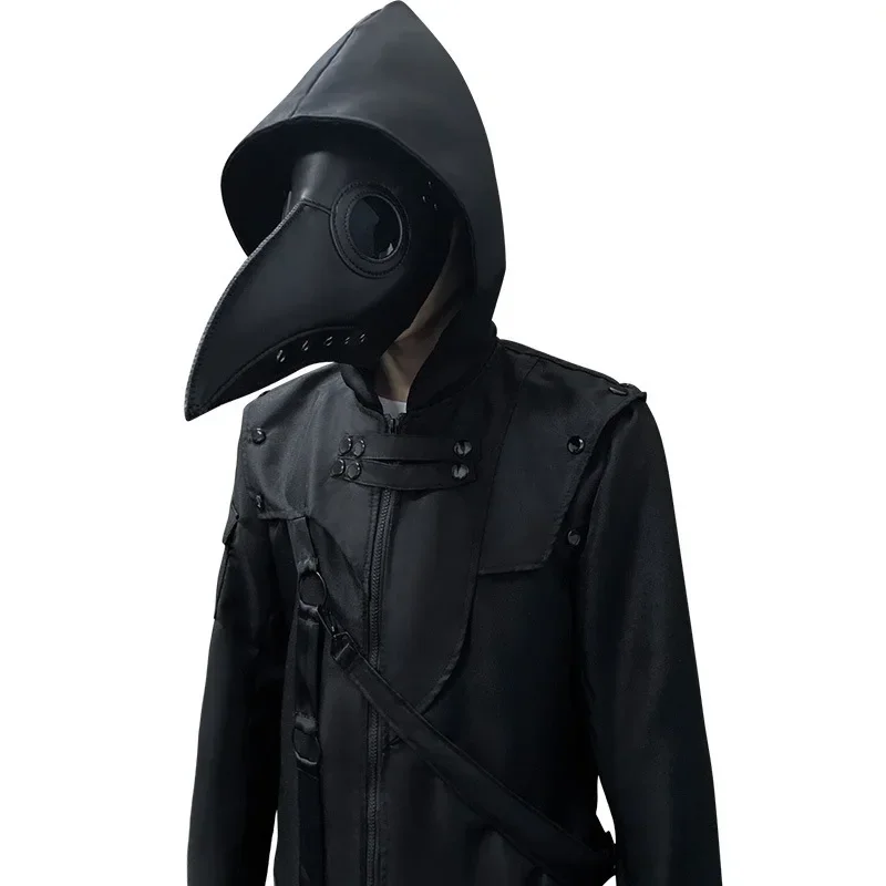 

2025 Vintage Halloween Medieval Steampunk Assassin Elves Pirate Costume Black Long Split Jacket Gothic Armor Leather Coats