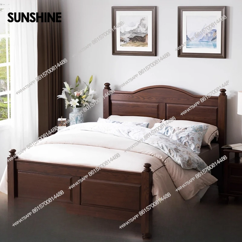 

American solid furniture bed solid wood simple full double bed home small bedroom