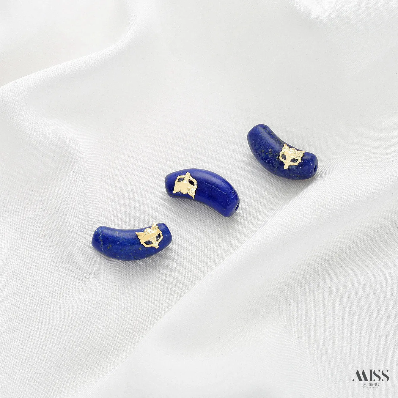 18K Gold Plated Natural Lapis Fox Curved Tube, Gourd, Twin Lotus, Lucky Charm, Pixiu Pendant, DIY Jewelry Making Accessories
