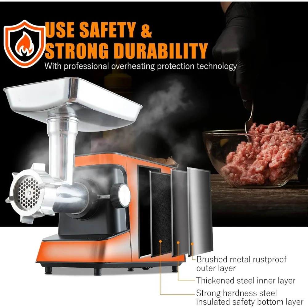 Electric meat grinder, sausage filling machine, rated 3.3HP 2500W Max, 3-in-1 heavy-duty food meat grinder