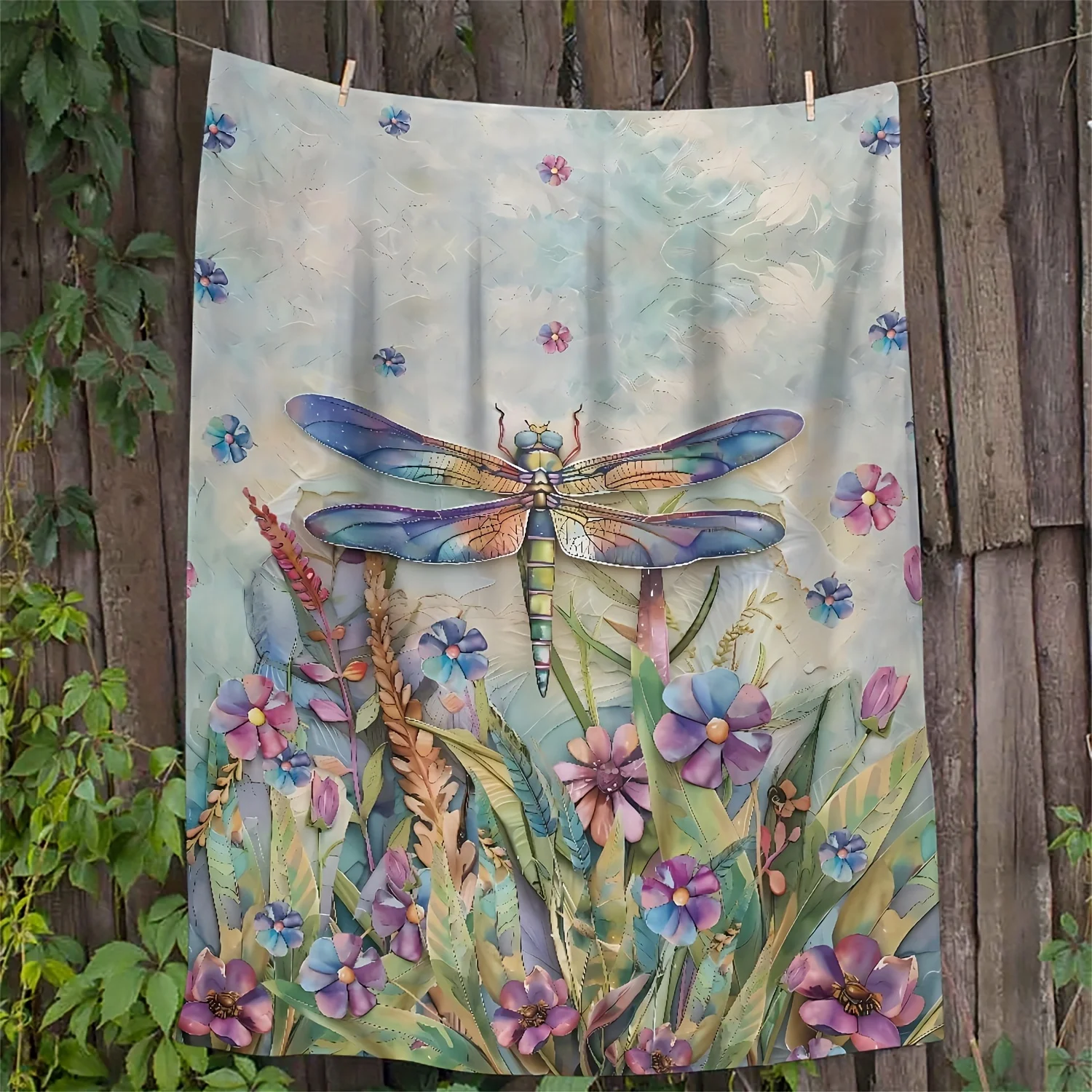 Large Dragonfly Floral Print Throw Blanket Bohemian Botanical Watercolor Nursery Decor Bedspread Art Summer Keepsake