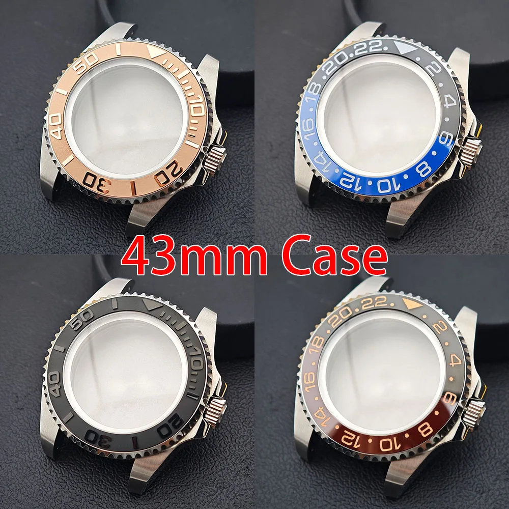 

New NH35 Case 43mm Men's Silvery Steel Case fit NH34 NH35 Movement Case For Sapphire Glass Watch Box fit 28.5 Dial Sea Waterproo