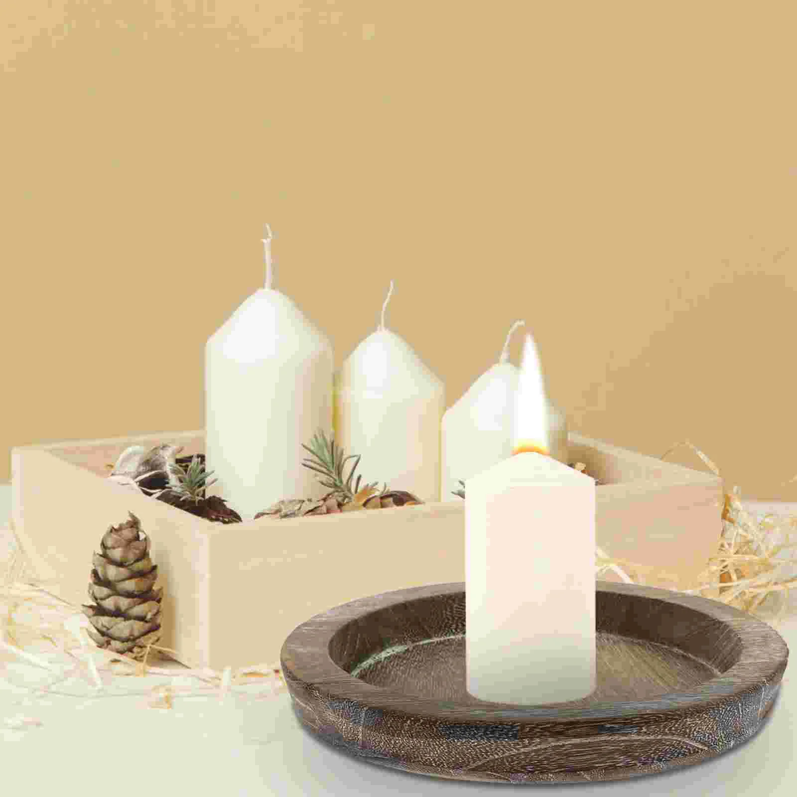 

1Pc Home Round Tray Wooden Simple Holder Table Decor Light Brown Container Simple Plate