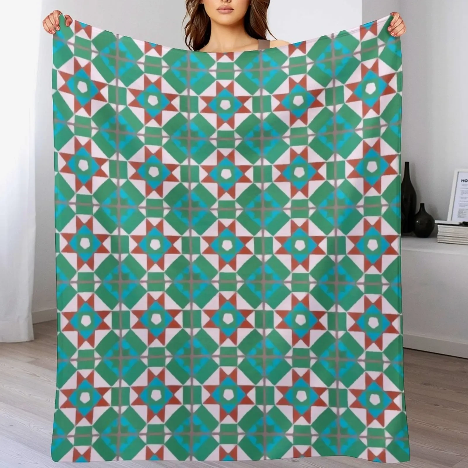 Floor Series: Peranakan Tiles 45 Throw Blanket Soft Comfort Blanket for Reading Watching TV