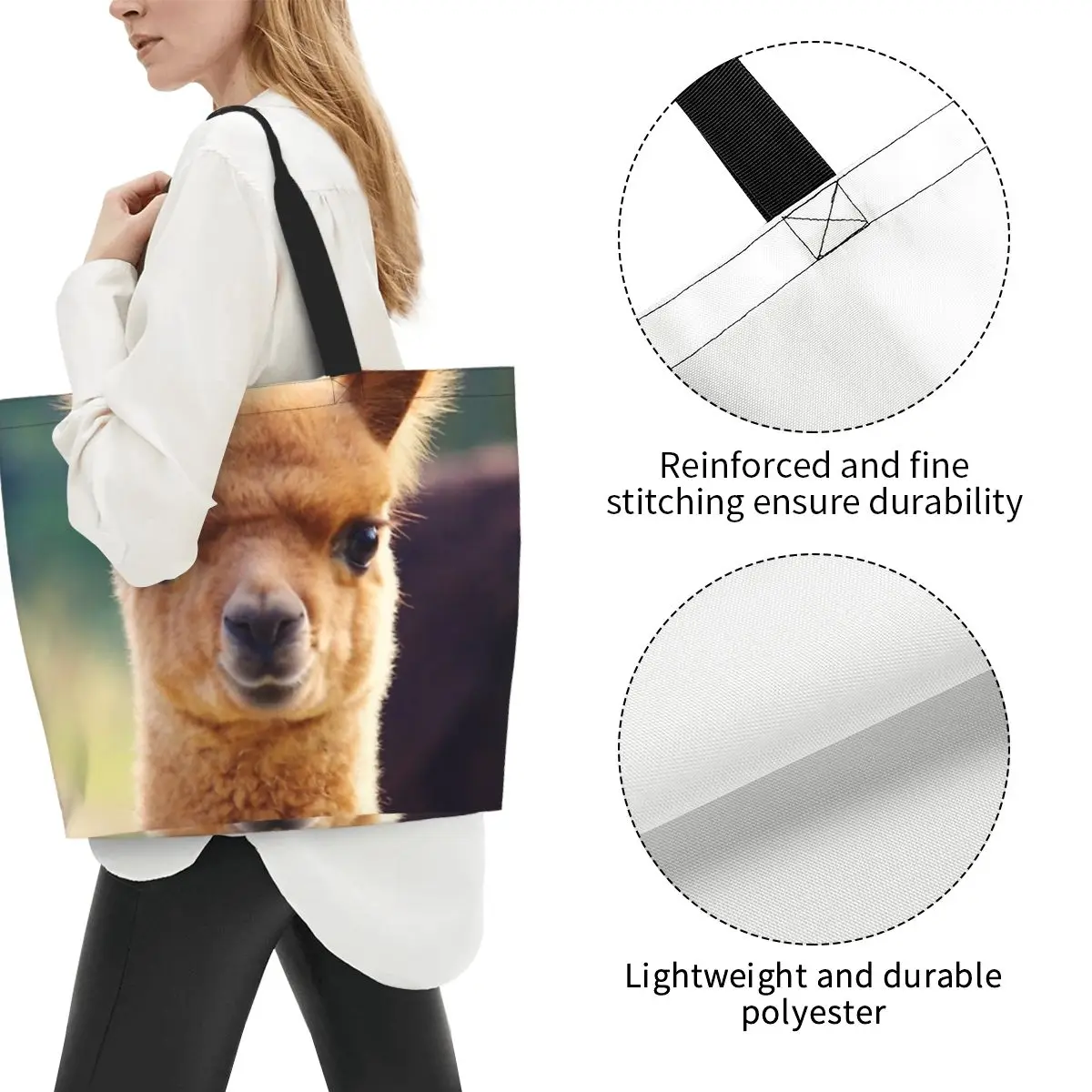 Llama Alpaca Animal Shopping Tote Bag Canvas Large Capacity Shoulder Bags Shopper Grocery Handbag for Women