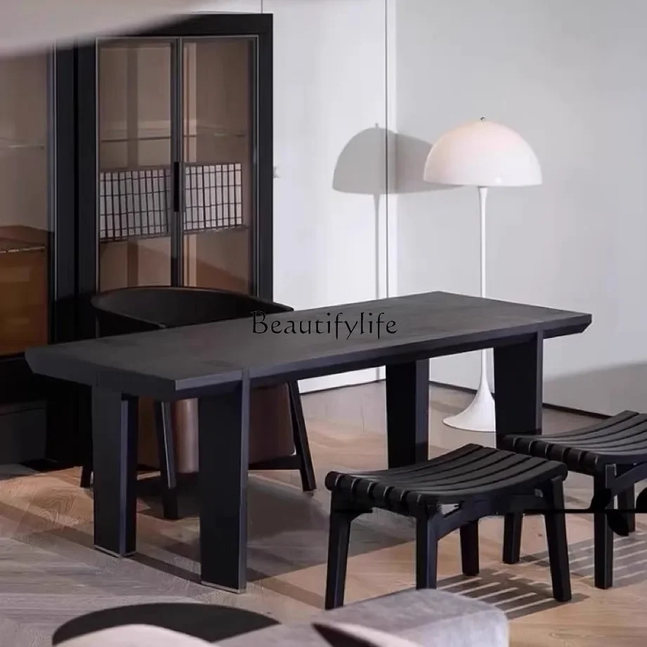 

yj32 Medieval style solid wood dining table, modern simple desk, wabi-sabi style tea table, rectangular workbench