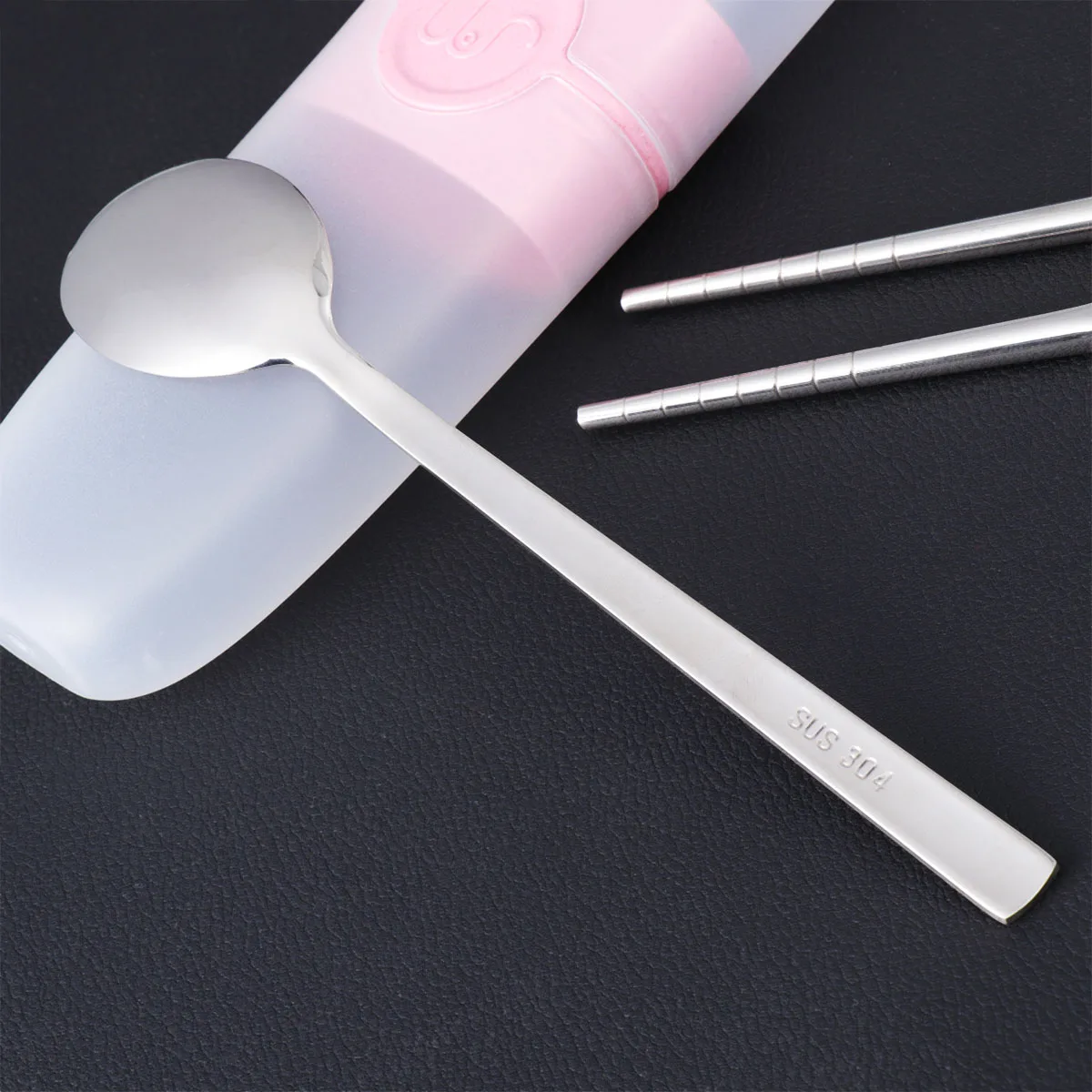 

3 Pcs Portable Stainless Steel Cutlery Set Spoon Chopsticks Storage Case Kit for Travel Kitchen Utensils Gift