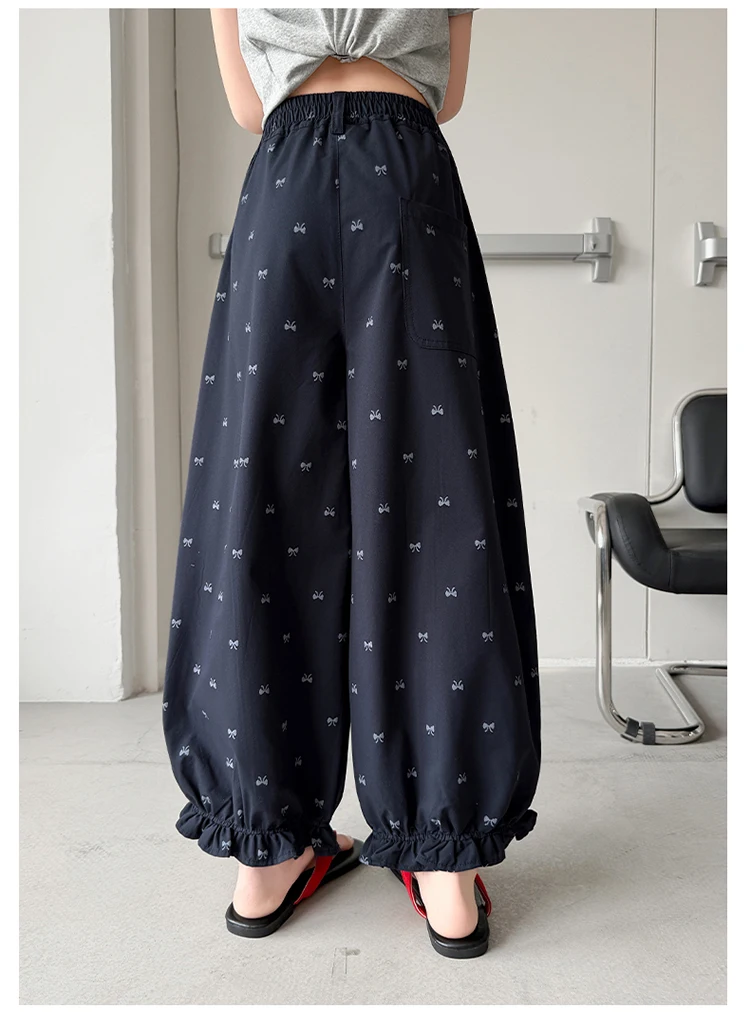 Elegante Kinder-Freizeithose mit Rüschen und Schleife für Mädchen im Alter von 5, 6, 8, 10, 12, 14 Jahren, Marineblau – Detail 12
