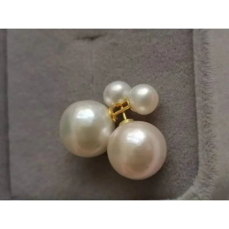 Massive AAAA 12-13mm 7-8mm Round Natural South Sea White Pearl Earrings Personalized Versatile Women's Earrings 925s-