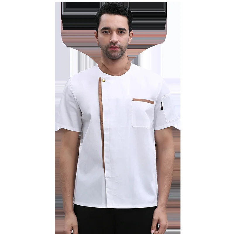 Chef Overalls Men's Short-Sleeved Summer Dress Restaurant Kitchen Western Food West Point Baking Cake Shop Chef Uniform Workwear