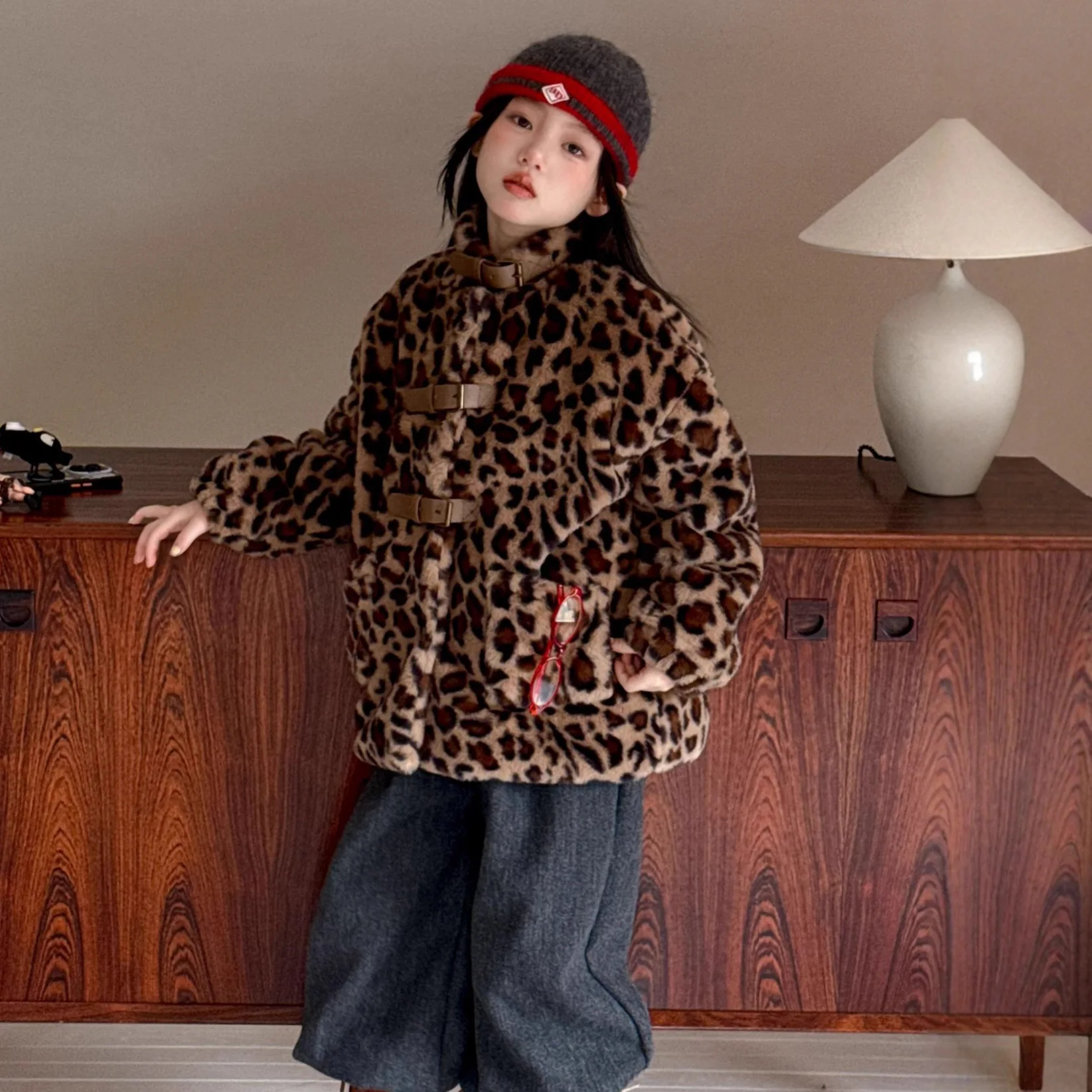 

Зимнее детское леопардовое шерстяное пальто для девочек, утепленное пальто из искусственного меха, верхняя одежда для девочек от 2 до 12 лет, пальто с воротником-стойкой, куртки для маленьких девочек