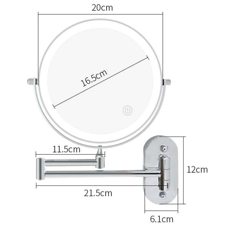 Wall Mounted Vanity Bathroom Bath Makeup Mirror With LED Swivel Folding Lighted 1X/5X Magnification Cosmetic Mirror