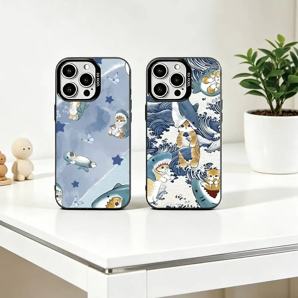 

Cute M-Mofusands Phone Case For iPhone 17,16,15,14,13,12,11 Plus,Pro Max,XS,Colored Silver Plated Inside Cover