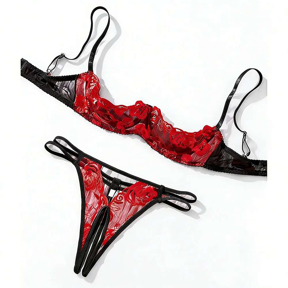 

Сексуальный комплект эротического нижнего белья, женское нижнее белье большого размера, вышитый ремень-спагетти, стринги, искушение, сексуальный комплект с бюстгальтером