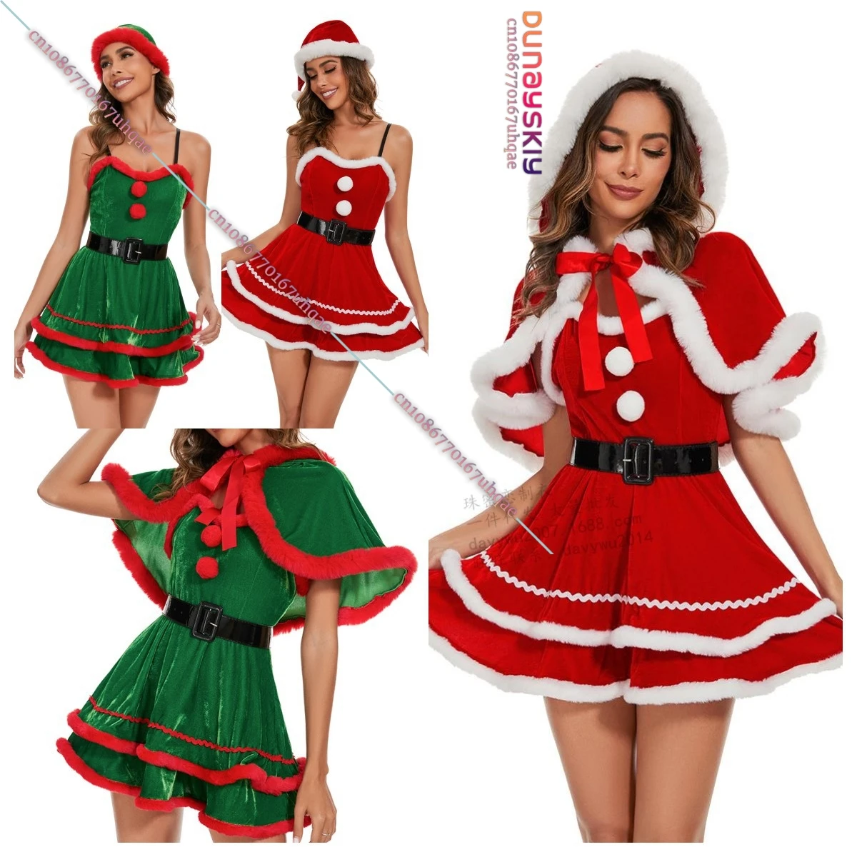 2025 New Arrive Christmas Theme Party Warm Velvet Dress Santa Claus Cosplay Costume Xmas Snowman Green Elf Fancy Dress