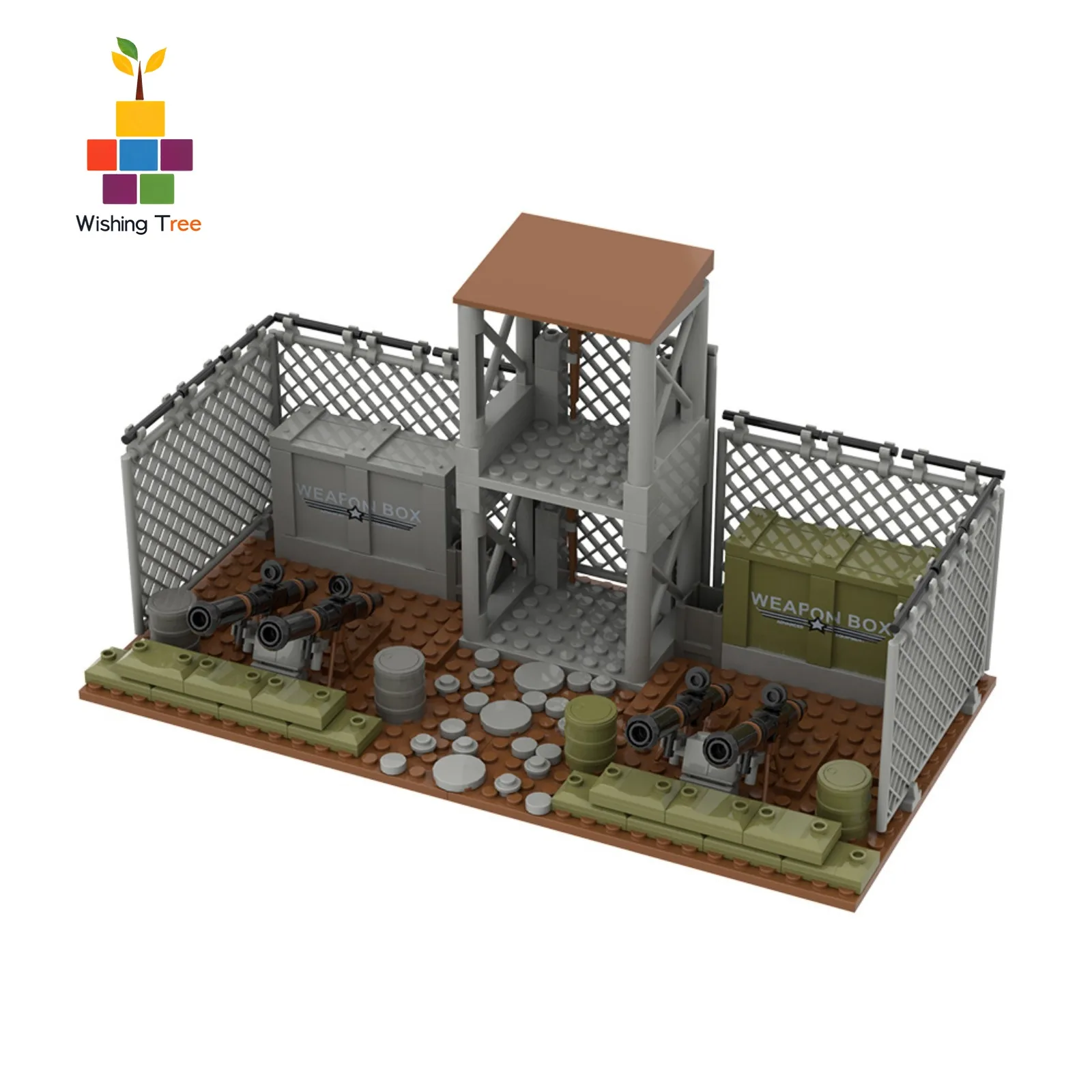 

Military Theme Building Blocks Toy Small Bricks Set with Watchtower Sandbag Scene MOC Creative Model