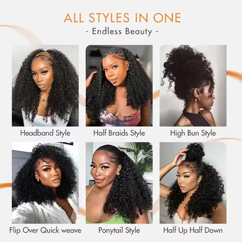 With Drawstring Seamless Clip Ins Flip Over Wig Upgrade 3 IN 1 Half Wig 200% Density Curly Half Wigs for Women Hair for summer image 4