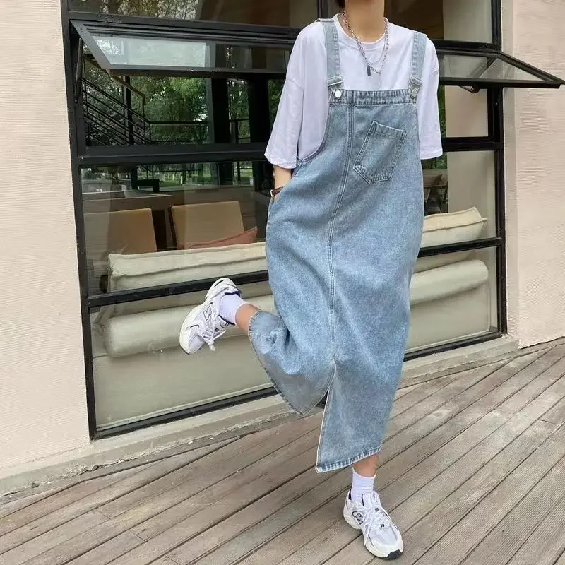 Blue Denim Dress Women Solid Preppy Style High Street Loose Vestidos Chic Sweet Feminino Casual Spring Fall Sleeveless All-match