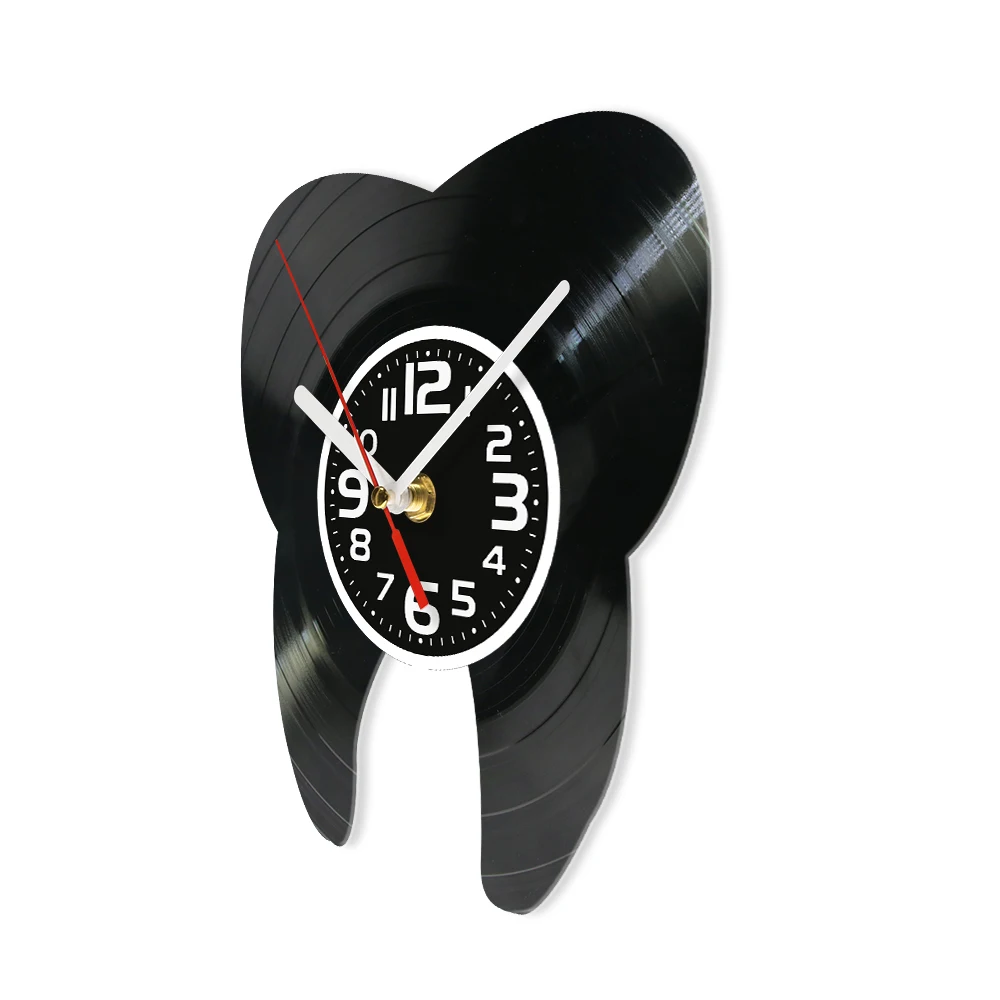 Tooth Shape Vinyl Record Wall Clock for Dentists Dental Clinic Office Cut Out Music Album Vintage Artwork Home Decor Wall Clock