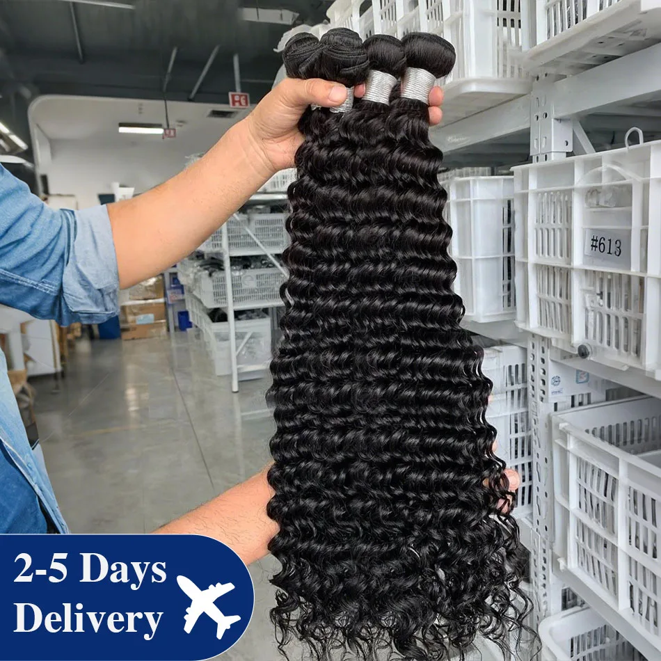 30 32 Inch Deep Wave Human Hair Bundles Curly Hair Burmese Weaving Raw Unprocessed Tissage Double Weft Virgin Hair Extensions