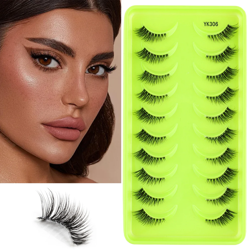 3D Mink Lashes 3/10 Pairs Cat Eye Half Lashes Natural Long False Eyelashes Strip Makeup Soft Fake Eyelash Extension Make Up Tool