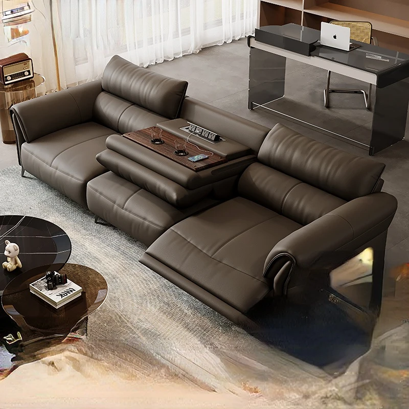 Electric leather sofa, top layer, cow leather, multi-function living room, single, double, three person sofa