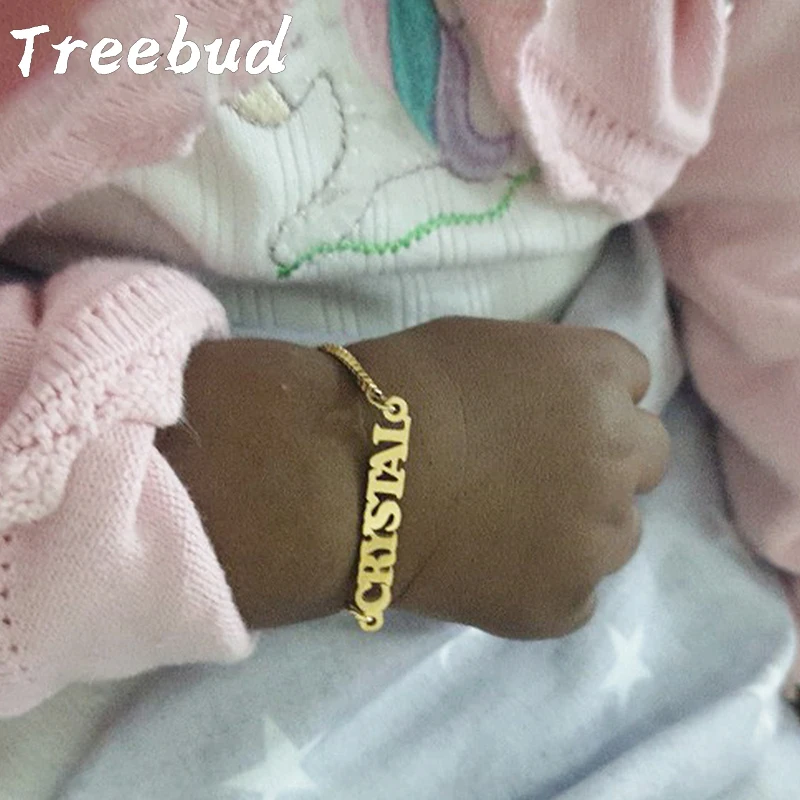 

Treebud Personalized Baby Name Bracelet Stainless Steel For Girl Boy Golden Custom Nameplate Necklace Jewelry Gifts