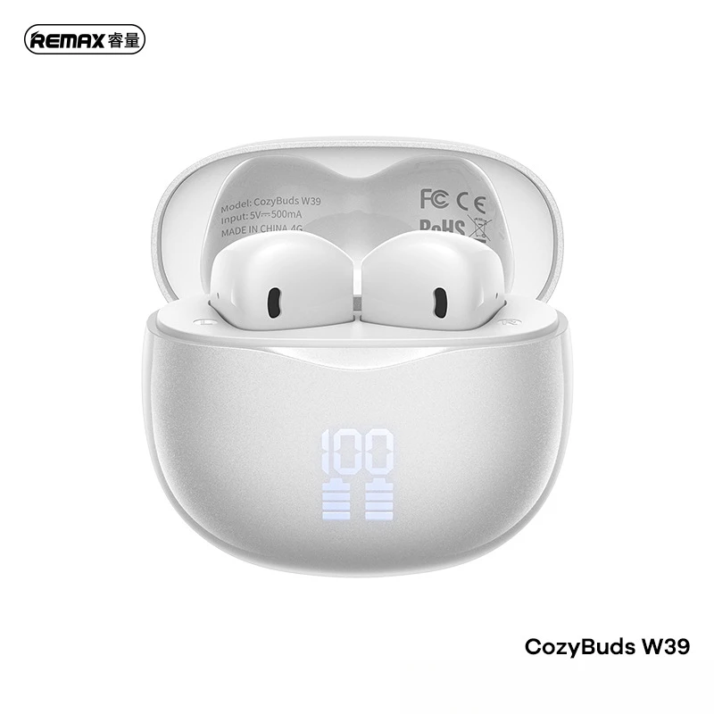 REMAX CozyBuds W39 - Auricolari TWS con display digitale - Bluetooth 5.4 JL6983D2 - Bobina da 13 mm - Tempo di riproduzione 6 ore