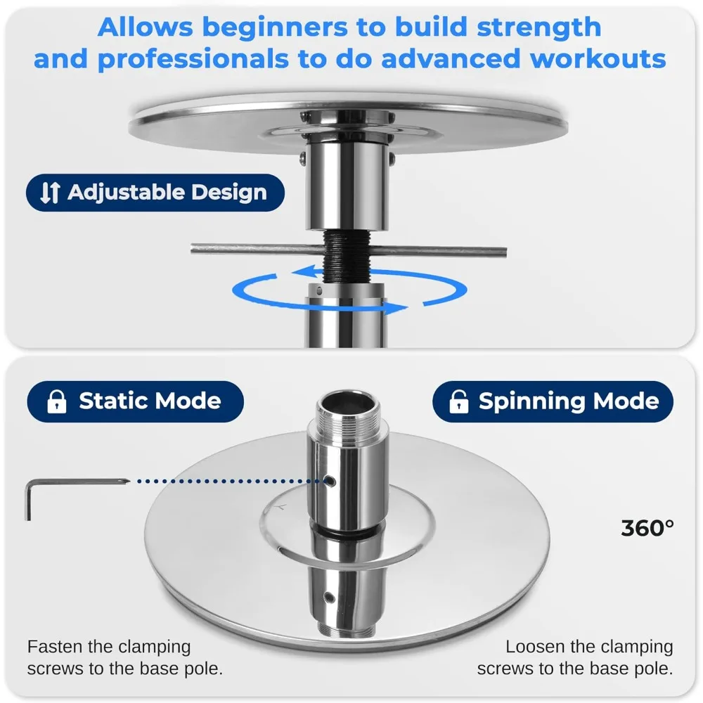 عمود رقص دوار محمول 45 مم للمنزل وصالة الألعاب الرياضية والحفلات والحانة واللياقة البدنية من الفولاذ المقاوم للصدأ #4