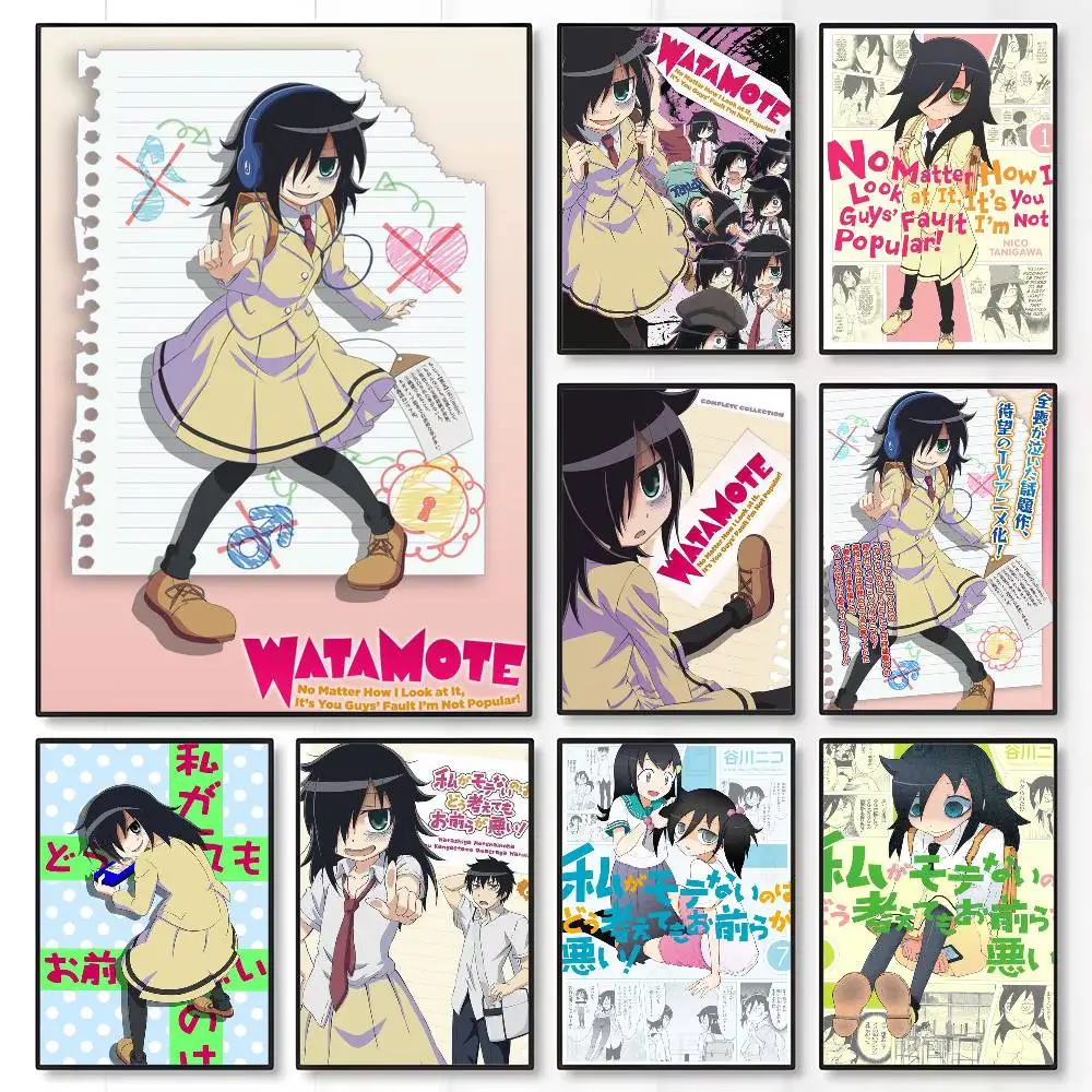 Watamote ‌   Kuroki T-Tomoko Poster, klebrige Wandkunst, Druck, wasserdicht, für Zuhause, Wohnzimmer, Schlafzimmer, Bar, ästhetisches Dekor