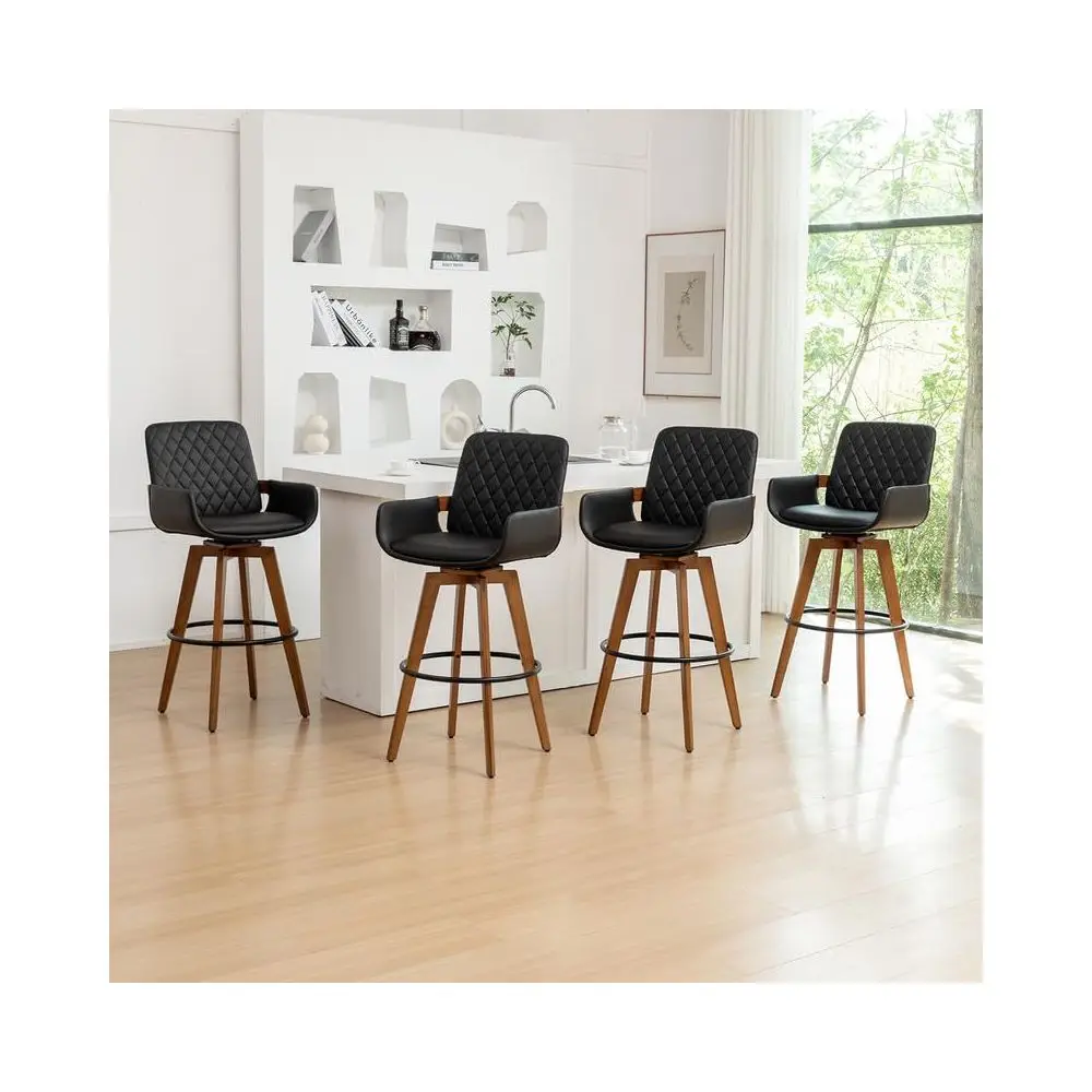 

Height Bar Stools Set of 4, 30 Inch Mid Century Modern Barstools Upholstered PU Leather Swivel Bar Stools with Arms and Back fo