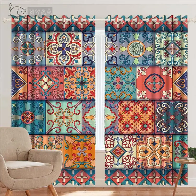 Custom Bohemian Ethnic Curtain Vintage Pattern Curtain Southeast Asia Living Room Bedroom Moroccan Characteristics Curtain 2PCS