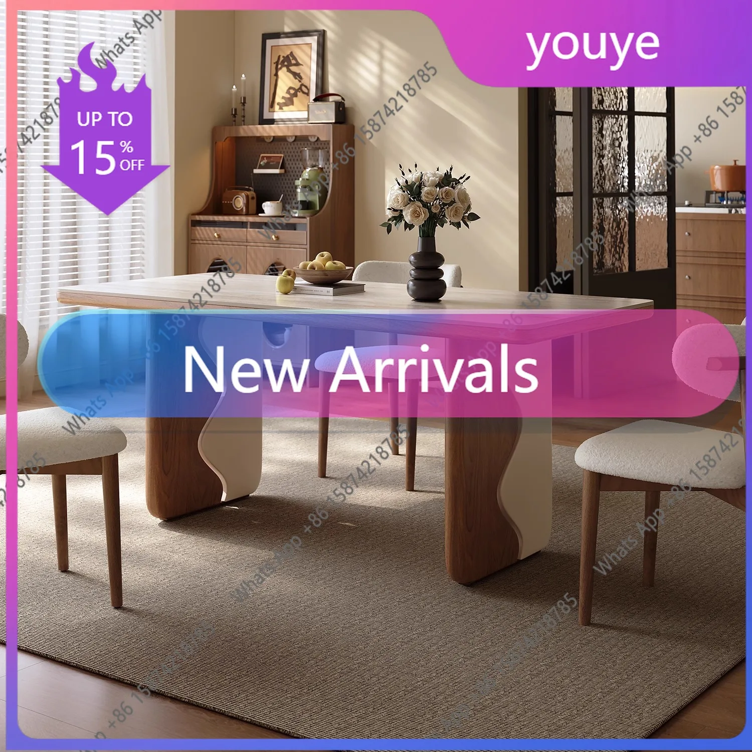 C French Medieval Solid Wood Rock Slab Dining Table Small Apartment 2025 New Cream Style Household Rectangular Ripple Dining Tab