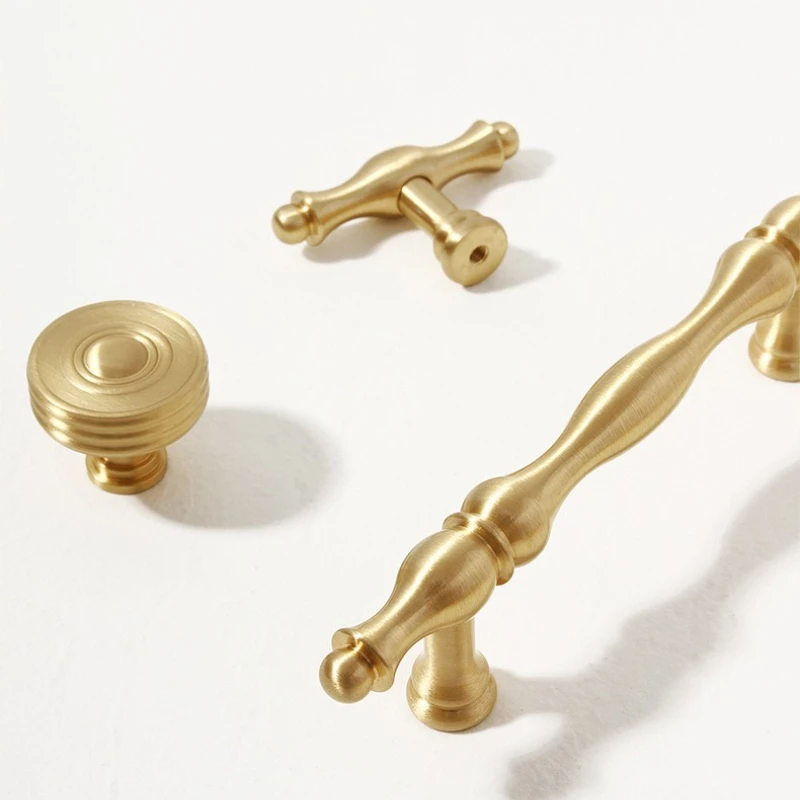 French Light Luxury Solid Brass Drawer Beautiful Handles Furniture Hardware Wardrobe Bedroom Kitchen Cabinet Gold Long Handle