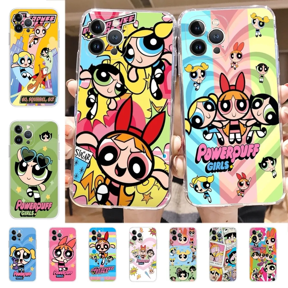 Cute-P-Powerpuffes-G-Girls Phone Case for iPhone 16 15 8 7 6 6S Plus X SE XR XS 14 11 12 13 Mini Pro Max Mobile Case