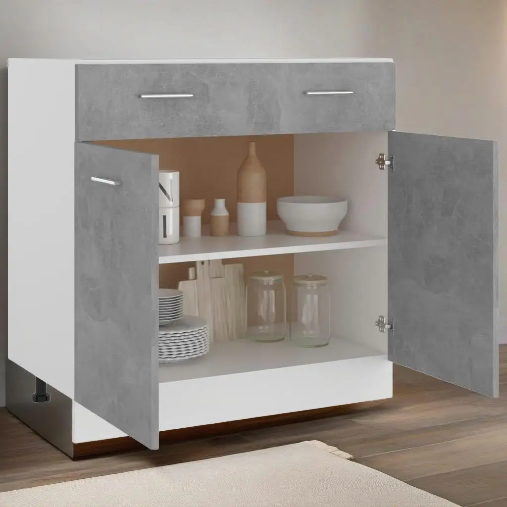 Concrete Gray Drawer Bottom Cabinet, 31.5x18.1x32.1 in Engineered Wood - Stylish Storage Solution