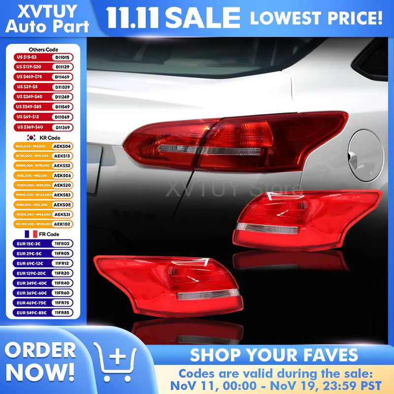 フォード フォーカス 2015-2018 3 セダン用 左/右側 LEDテールランプ ダイナミックターンシグナル デイタイムランニングライト