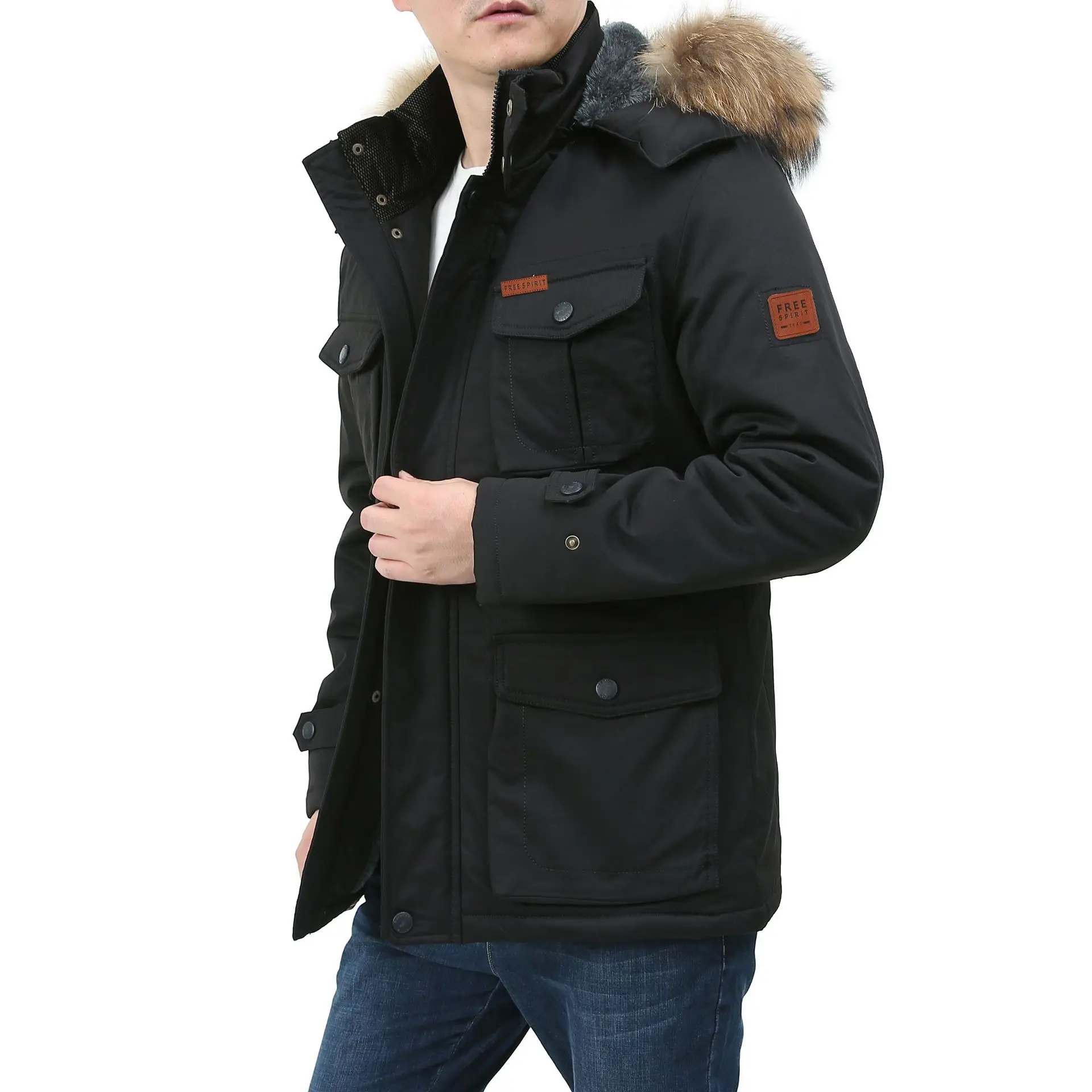 

Military Cargo Coat Fur Collar Winter Warm Parkas Casual Cotton Padded Jacket Mens Thick Man Jacket Male Multi-Pocket Men Parka