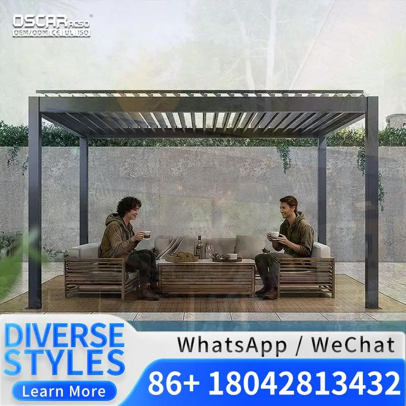 6m X 4m Customizable Aluminum  with Electric Sides and Roof Powder Coated Frame Pressure Treated Wood like for Backyard Patio Ga